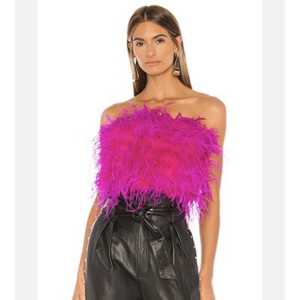$199 BARDOT Feather Bustier Crop Constructed Top Fuchsia US 4 / XS Pink Shock